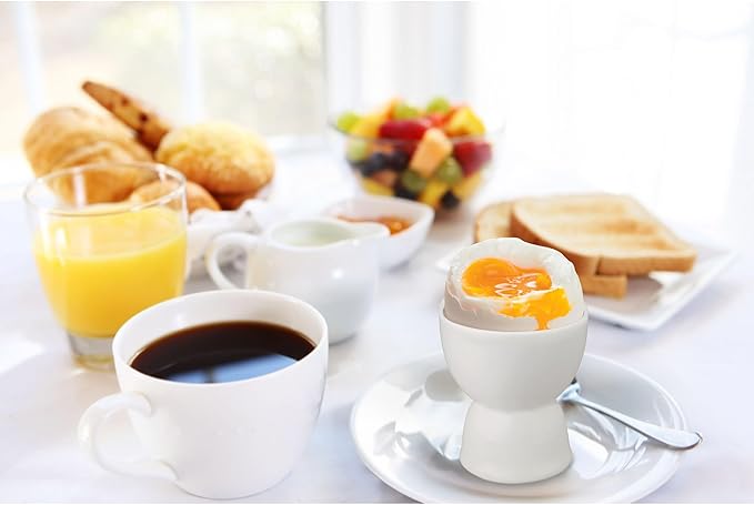 HIC Kitchen Double Egg Cup, Fine White Porcelain, Set of 6