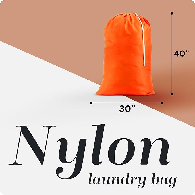Nylon XL Laundry Bag - Locking Drawstring Closure and Machine Washable. These Bags will Fit a Laundry Basket or Hamper and Strong Enough to Carry up to Three Loads of Clothes (Orange)