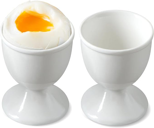 Cinf Ceramic Egg Cup Easter Gift Set of 2 White Porcelain Holder Breakfast Boiled Cooking Easy to Clean Childhood Memories Kitchen