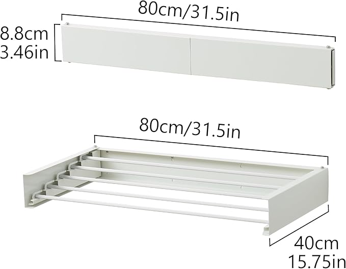 RFOUO Clothes Drying Rack, Laundry Hanging Rack Collapsible, Wall Mounted Drying Rack for Laundry, Foldable Drying Rack Indoor Outdoor, 31.5" Wide, 5 Aluminum Rods, 60 lb Capacity (White 31.5")