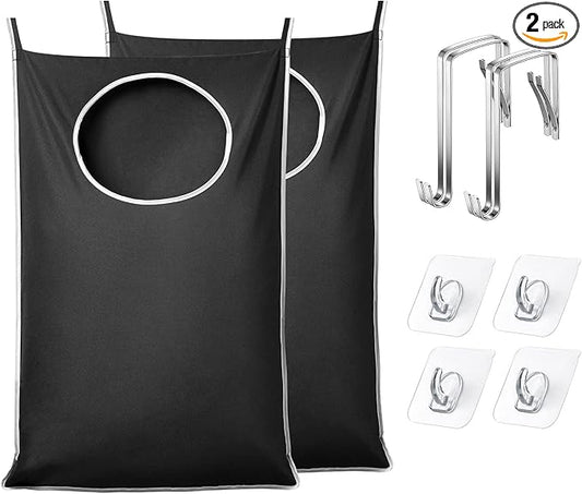 KEEPJOY XL 2-Pack Door Hanging Laundry Hamper, Size 36.5X22.5 Inch Door Hamper Bag with Large Opening and Sturdy Hooks for All Family Laundry Storage bag (Black-2Pack)