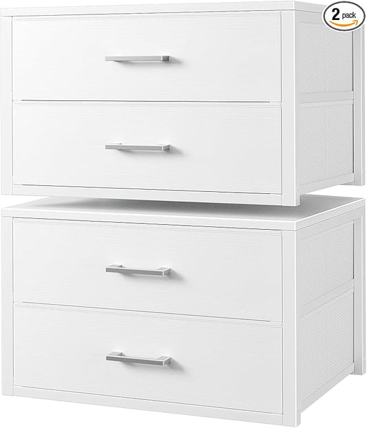 BOLUO Stackable Storage Drawers Closet Organizers and Storage Fabric White 2 Drawer Dresser for Bedroom 2 Packs Modern