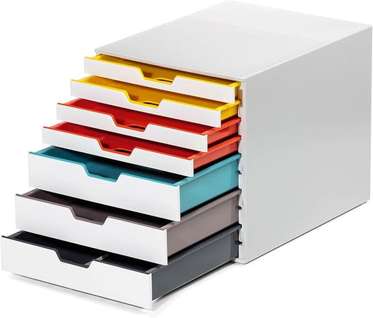 Durable VARICOLOR 7 Drawer Unit - White Desktop Drawer Set with 7 Color Coded Draws - Letter Size Files - Perfect for Storing Documents and Paper Work