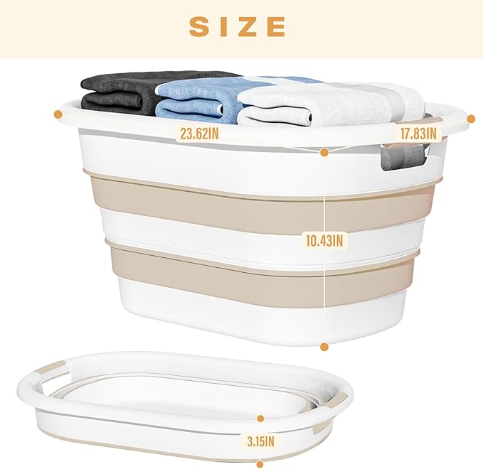OOAMBB 43L(11.5Gallon) Collapsible Laundry Baskets plastic, Pop Up Laundry hamper/Storage Container, Foldable Laundry Basket with Large Capacity,Sturdy,Space Saver (Beige, 2 Packs)