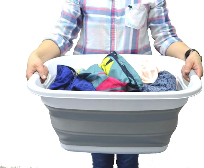 SAMMART 31L (8.1 gallon) Collapsible Plastic Laundry Basket-Foldable Pop Up Storage Container-Portable Washing Tub - Space Saving Hamper/Basket, Water capacity: 23L (6 gallon) (1, Grey)