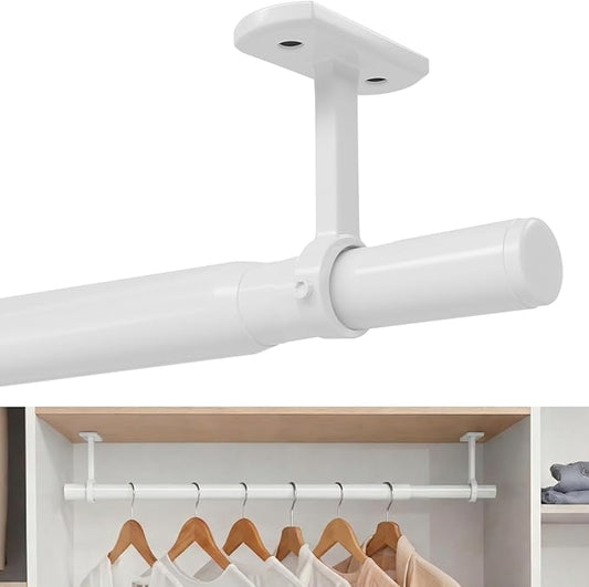 Closet Rods for Hanging Clothes Ceiling or Wall Mounted, 17–79 Inch Closet Rod Heavy-Duty Stepless Telescopic Clothes Hanging Rod for Closet Kitchen Laundry Room Living Room Balcony (White)