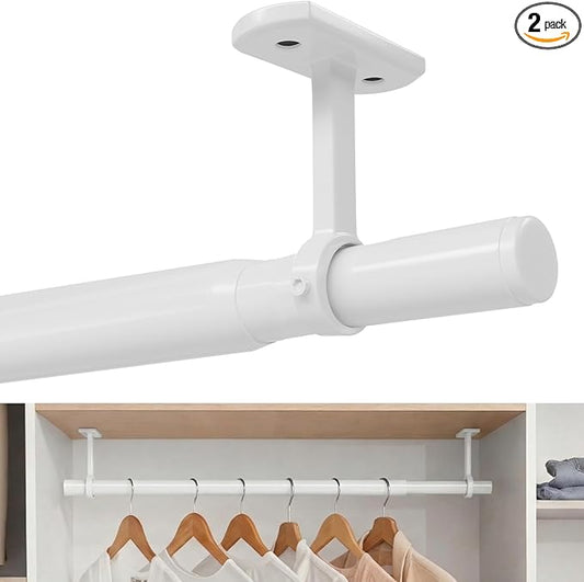 Closet Rods for Hanging Clothes Ceiling or Wall Mounted, 17–48 Inch Closet Rod Heavy-Duty Stepless Telescopic Clothes Hanging Rod for Closet Kitchen Laundry Room Living Room Balcony (White)