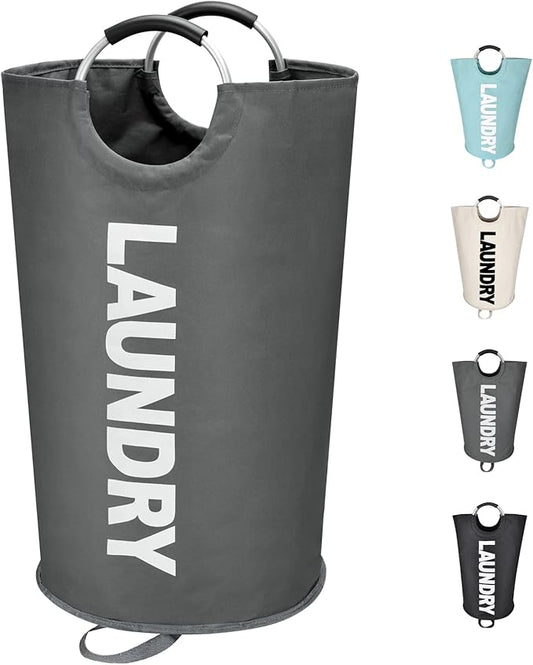 Maxsilan 90L Large Laundry Basket, Freestanding Tall Clothes Hamper, Collapsible Laundry Bag, Dark Grey