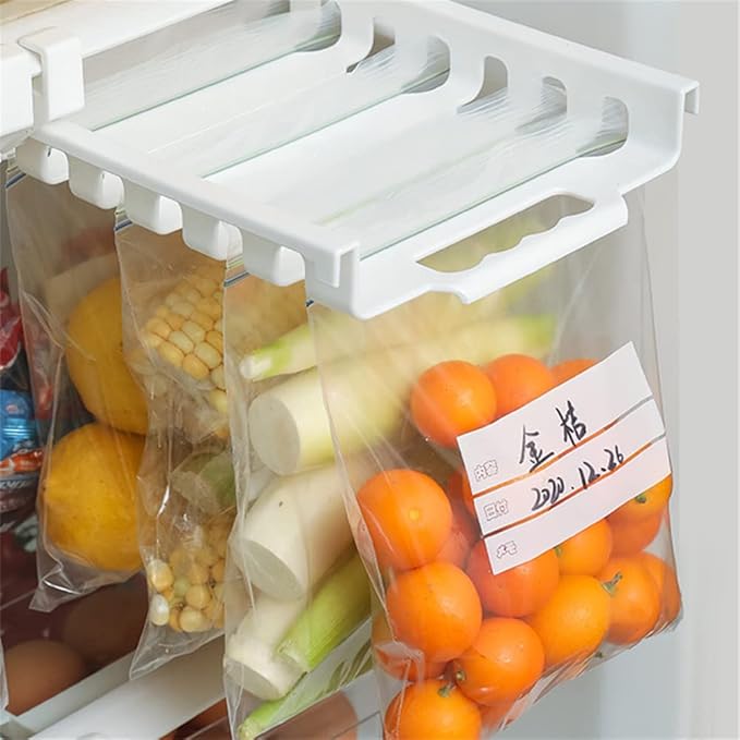 Smart Design Hanging Zip Bag Pull Out Refrigerator Drawer - BPA Free Plastic - 10 resealable bags for freezer refrigerator telescopic rack hanger sliding tray, meal planner for food/fruits/veggies