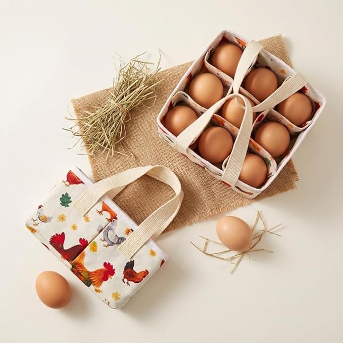 UKJENT Egg Collecting Basket for Daily Farm Chores, 2-Pack, 9 Padded Pouches to Prevent Broken Eggs, Durable Canvas Holder with Reinforced Bottom, Chicken Duck Goose Egg Carrier from Coop to Kitchen