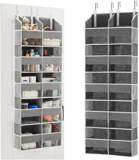 Over the Door Organizer 5 Tiers, Extra Large Behind Door Storage of 10 Compartments, Anti Tilt Hanging Organizer for Closet, Diaper Organizer, Bedroom, Bathroom, Pantry, Nursery, (Grey)