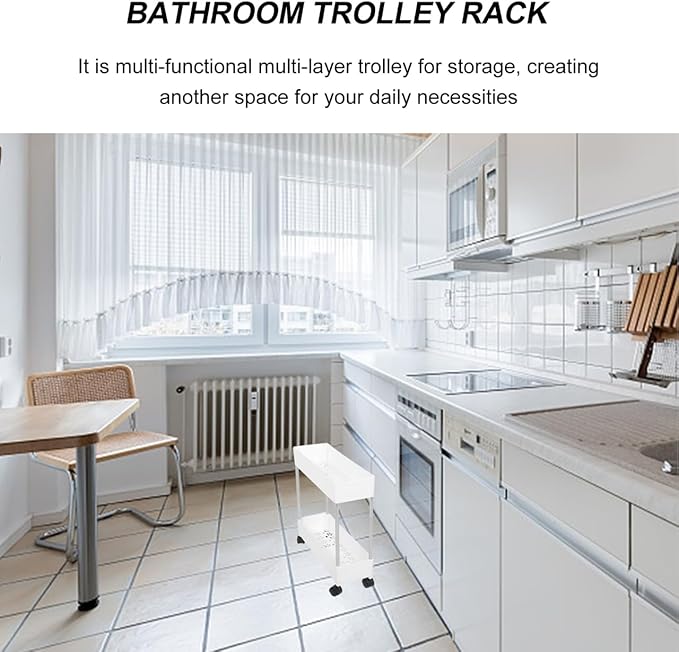 Cabilock Multi-Layer Storage Rack Rolling Trolley Cart with Casters 3-Tier Portable Floor Stand for Kitchen Bathroom Bedroom Living Room Balcony Organization