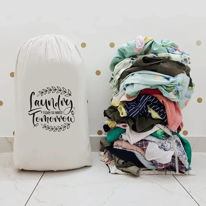 Mayatra's Cotton laundry Bag For Clothes - Travel Organizer - Eco-friendly 100% Pure Cotton Drawstring Bag - Large Size - Hanging Laundry Bag Foldable and Washable (Pack Of 1 Tom)