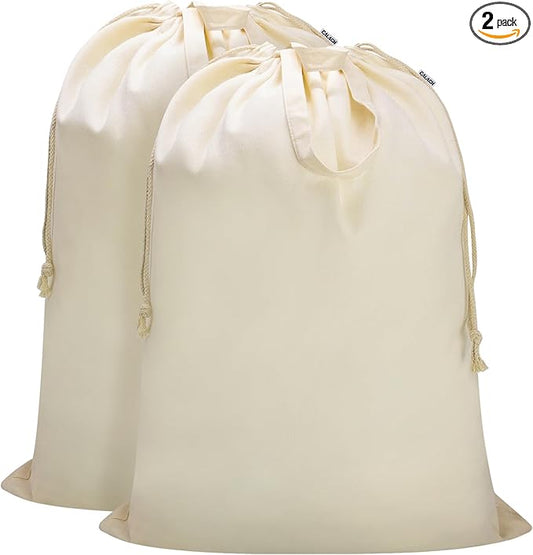 Canvas Laundry Bag with Handles & Drawstring Closure 27.5”Wx35"H, Thick Laundry Bag Large Heavy Duty Washable Dirty Clothes Travel Sack for Camp, College Dorm, Laundromat (Beige L, 2 Pack)