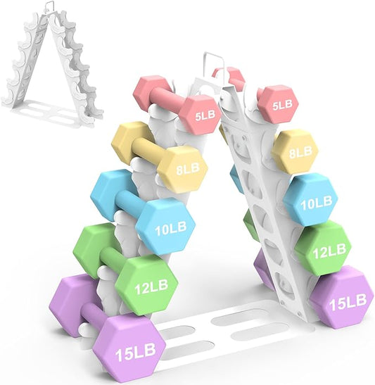 Dumbbell Rack 5 tier(Dumbbells not included), A-Frame Metal Dumbbell Holder with Handle, Multilevel Weight Storage Organizer for Dumbbells, Tree Shape Compact Weight Rack/Holde(White)