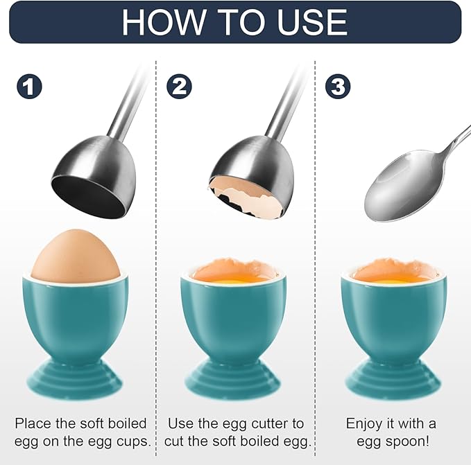 Colorful Soft Boiled Eggs Cups Set, 4 Ceramic Egg Stands and 1 Stainless Steel Egg Cutter, 4 Perfect Egg Spoons for Kitchen and Breakfast Host(Caribbean)