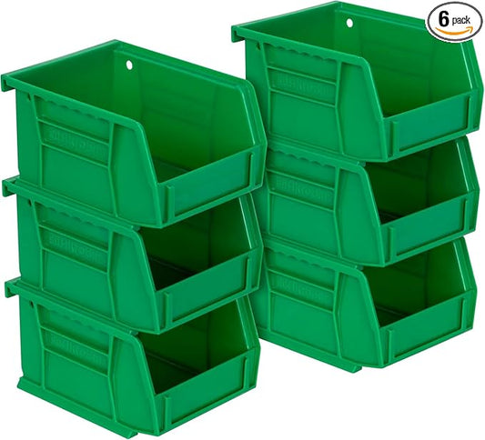 Akro-Mils 30210 AkroBins Plastic Storage Bins, Space-Saving Stackable Bins for Garage, Pantry, Craft Organization, 5" x 4" x 3", Grey, 6-Pack
