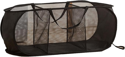 Mesh Laundry Hamper Basket, Sturdy 3 Compartments Laundry Basket, Foldable Pop up Laundry Hamper with Side Pocket for Laundry Room, Bathroom, Kids Room, College Dorm or Travel, Black