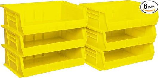 Akro-Mils 30255 AkroBins Plastic Storage Bins, Space-Saving Stackable Bins for Garage, Pantry, Craft Organization, 11" x 16" x 5", Yellow, 6-Pack
