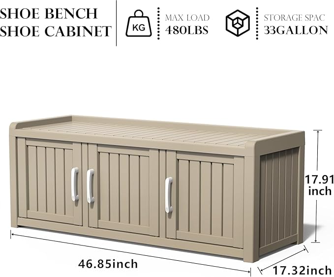 EasyUp Shoe Cabinet, Waterproof Resin Shoe Cabinet,Outdoor Shoes Storage Bench, 2-Tier Hallway Shoes Rack with Adjustable Shelves for Entryway, Living Room, Bedroom(Grey,3 Door)