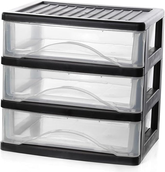 BYCY 3 Drawer Clear Stacking Desktop Organizer, Plastic Drawer Storage Container for Stationery Art Craft Supplies, Stackable Storage Drawers Make up Organizer for Office Supplies, School, Home