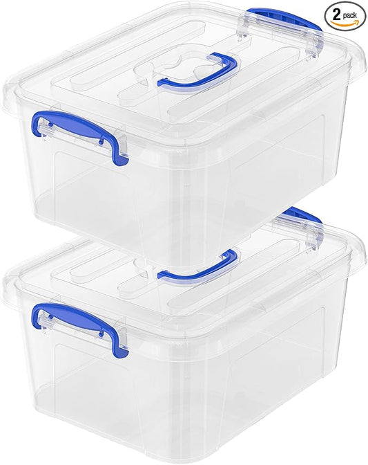 9 Quart Clear Storage Latch Bins with Lids/Handle, Plastic Clear Stackable Box, 9-Liter (2 Pack)