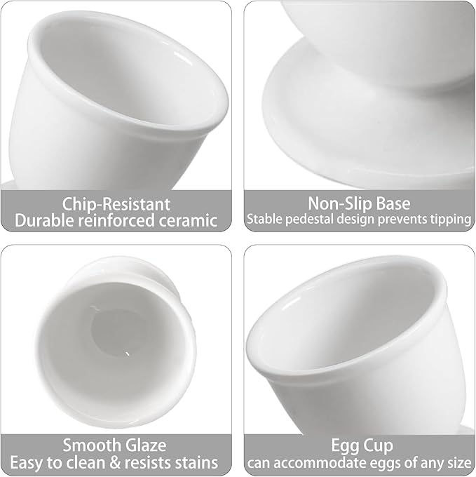 Ceramic Egg Holder - 4 Piece Egg Cups Set Designed for Soft Boiled Eggs, Perfect for Breakfast, Kitchen, Restaurant & Party Dining