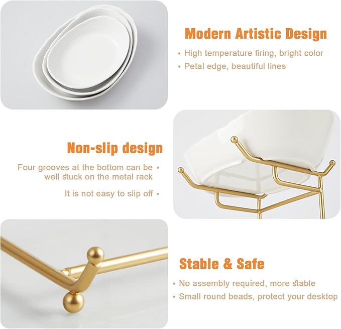 Ceramic Fruit Bowl for Kitchen Counter - 3 Tier Fruit Basket with Metal Stand, Tiered Fruit Stand for Countertop, Snack, Nuts, Cake, Dessert, Cute (Gold, Small) 1