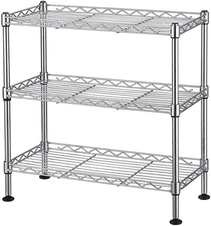 FOXHOLE 3-Tier Steel Metal Storage Rack Wire Shelving for Bathrooms, Closets, Kitchen, Pantry, Adjustable Shelves, Silver Finish, 17.72" L x 7.87" W x 17.72" H
