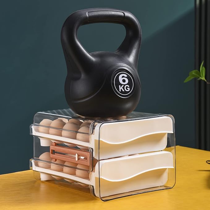 Sooyee 32 Capacity Egg Holder for Refrigerator with Time Scale,Egg Container for Refrigerator,2 Drawers Egg Storage Container/Organizer/Bin