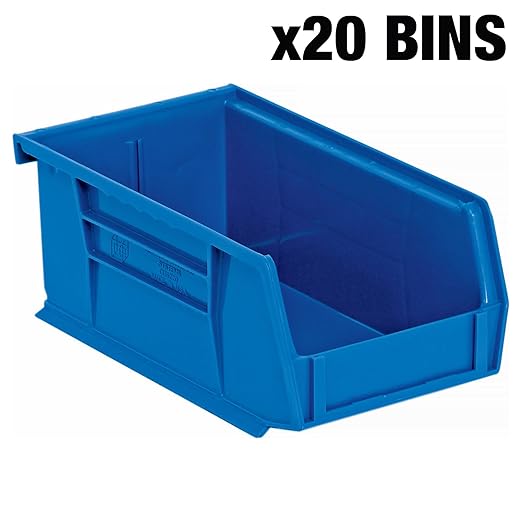Quantum Storage K-QUS220BL-20 20-Pack Stack and Hang Plastic Bin Storage Containers, 7" x 4" x 3", Blue