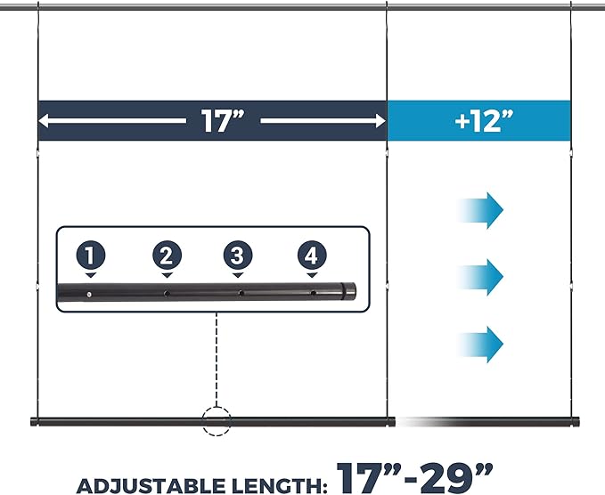 STO STO 2 Pack Closet Hanging Rod, Length and Height Adjustable Closet Rod, Space Saving Metal Closet Extender Hanging Bar for Hanging Clothes, Closet, Black