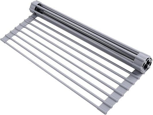Ohuhu Roll Up Dish Drying Rack, Over The Sink Multipurpose Roll-Up Dish Racks, 16.5" W x 13" L Rolling Heat-Resistant Anti-Slip Silicone Coated Dish Drainer Portable Foldable for Kitchen Counter