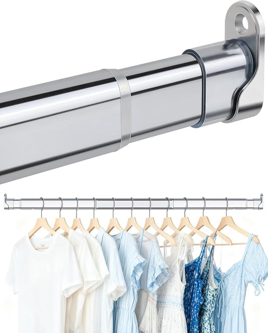 Premium Chrome Oval Closet Rod for Hanging Clothes 52 to 70 Inch, Includes End Supports, Adjustable Wardrobe Tube, Heavy Duty Extendable Closet Pole, Carbon Steel