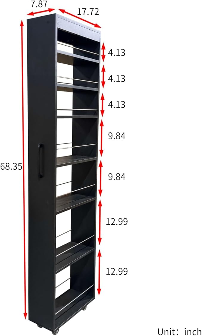 KEIKI 7 Tier Pull-Out Kitchen Pantry Storage Cabinet, Multi-Tier Single-Sided Open Shelf, Spice Rack Next to Fridge, Wood Hutch Food Pantries Cupboard for Coffee Bar, Dining Room, Narrow Spaces