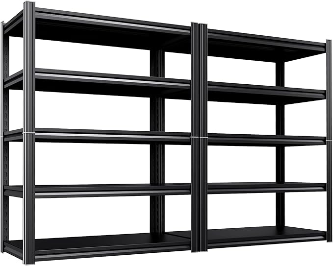 Set of 2 Garage Shelving Heavy Duty Storage Shelves, Metal Adjustable Shelving Unit, Utility Garage Organizer Shelf for Basement, Pantry, Kitchen, Warehouse, 20" D x 46" W x 71.2" H, Black