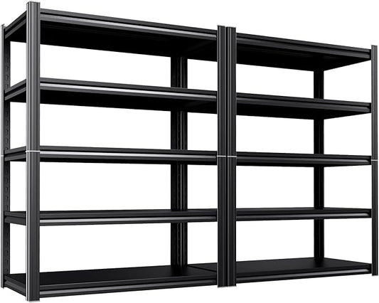 Set of 2 Garage Shelving Heavy Duty Storage Shelves, Metal Adjustable Shelving Unit, Utility Garage Organizer Shelf for Basement, Pantry, Kitchen, Warehouse, 20" D x 46" W x 71.2" H, Black
