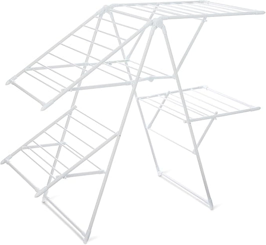 Amazon Basics Foldable Space-Saving 4-Wing Metal Clothes Drying Rack, 61x23.6x49.6 inches, White