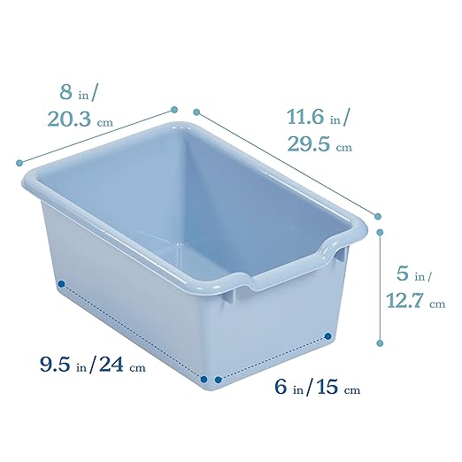 ECR4Kids Scoop Front Storage Bin, Multipurpose Organization, Powder Blue, 15-Piece