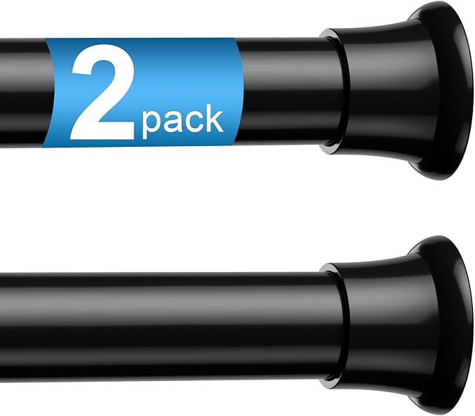 2pack Tension Curtain Rod 32 to 76 Inch, Black Spring Tension Curtain Rod Adjustable Expandable Curtain Rod No Drilling, Spring Loaded Curtain Rods for Windows, Bedroom, Doorway Door, Closet