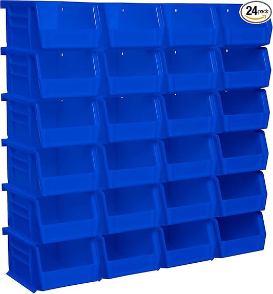 Akro-Mils 30210 AkroBins Plastic Storage Bins, Space-Saving Stackable Bins for Garage, Pantry, Craft Organization, 5" x 4" x 3", Blue, 24-Pack