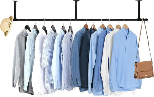 Oroonoko 72inch Industrial Pipe Clothes Garment Rack Ceiling Mount For Hanging Rod Bar for Laundry Room Up to Max Load 135Lb