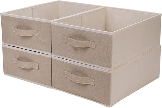 BOMKEE Clothings Collapsible Storage Bins, Foldable Organizers and Storage Baskets Cube Storage Bin for Bedroom Living Room (4 Pack, Beige, 15.4x11.4x5.5inch)