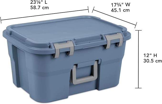 14 Gallon Heavy Duty Plastic Footlocker Storage Bin with Lockable Lid and Handle, Blue, 23.125" x 17.75" x 12
