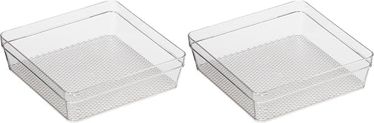 Oggi Clear Drawer Organizer - 6" X 6"- Ideal for Organizing Kitchen Drawers, Office, Desk, Silverware, Kitchen Utensils, Cosmetics and Bathrooms (Pack of 2)