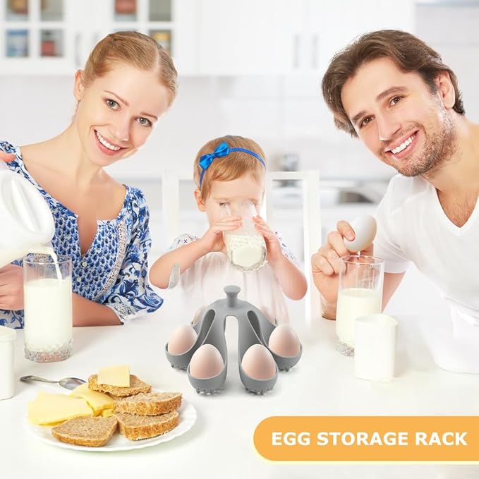 Silicone Egg Boiler Rack Freestanding Egg Boiler Eggs Cooker Hard Boiled Eggs Boilers Eg g Molds for Cooking Holds 6 Eg g Poached (COLOR:grey)