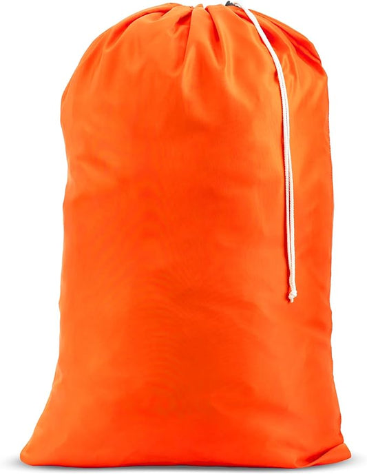 Nylon XL Laundry Bag - Locking Drawstring Closure and Machine Washable. These Bags will Fit a Laundry Basket or Hamper and Strong Enough to Carry up to Three Loads of Clothes (Orange)