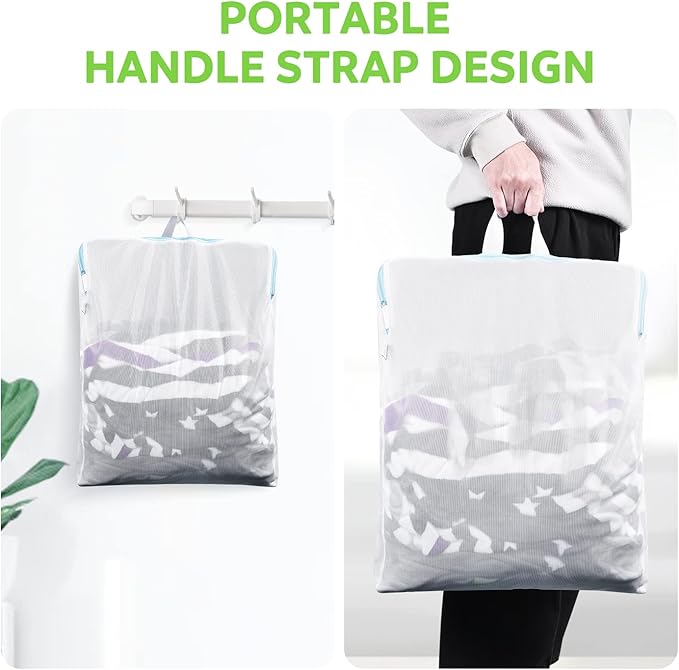 OTraki Large Mesh Laundry Bag 16x20 inch Hanging Lingerie Bag Mesh Laundry Bags with Handles Delicates Hanging Laundry Washing Machine Zipper Opening Wash Bag for Coat Sweater Sock Sheet, White