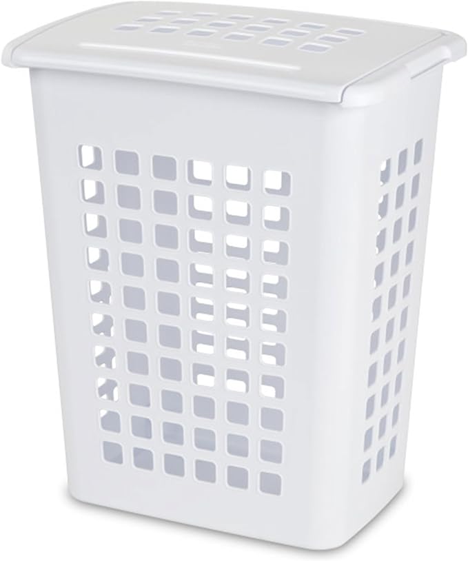 Sterilite Rectangular LiftTop Laundry Hamper with Lid, Handles to Easily Carry Clothes Between the Laundry Room and Bedroom, Plastic, White, 12-Pack