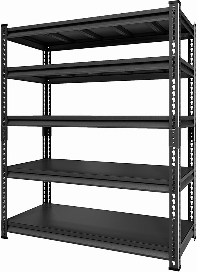 Metal Heavy Duty Garage Shelves: 48''W 3,000Lbs Steel Adjustable Storage Industrial Utility Shelving Rack Units 5 Tier Black 48" W x 24" D x 78" H
